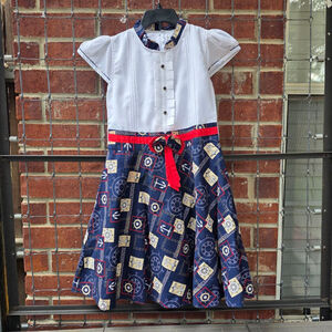 Girls mengdi Casual Dress Beachy Coastal Size 10 White Blue Nautical